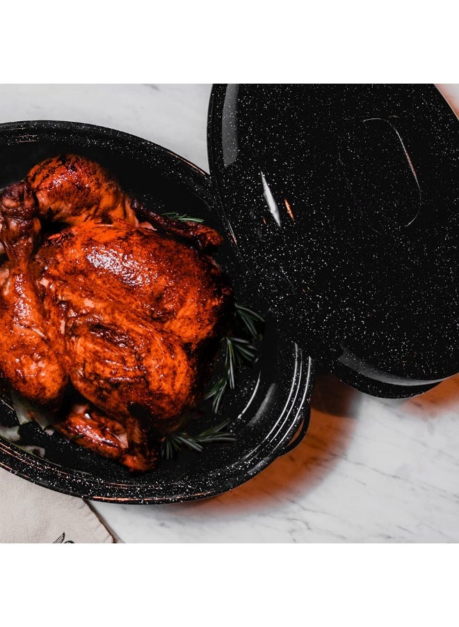 Granite Ware 19 inch oval roaster with Lid enameled steel design to accommodate up to 20 lb poultry/roast. Resists up to 932°F - Image 3